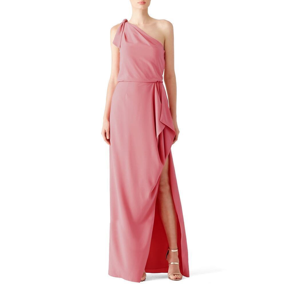 Halston Gown Peony Crepe Maxi One Shoulder Sleeveless Pink Size 8